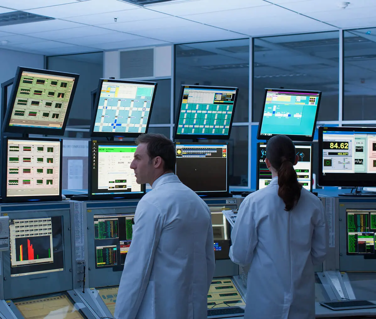 Control room with digital displays