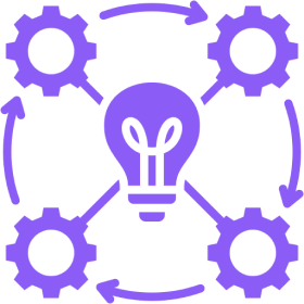 Lightbulb with interconnected gears and arrows