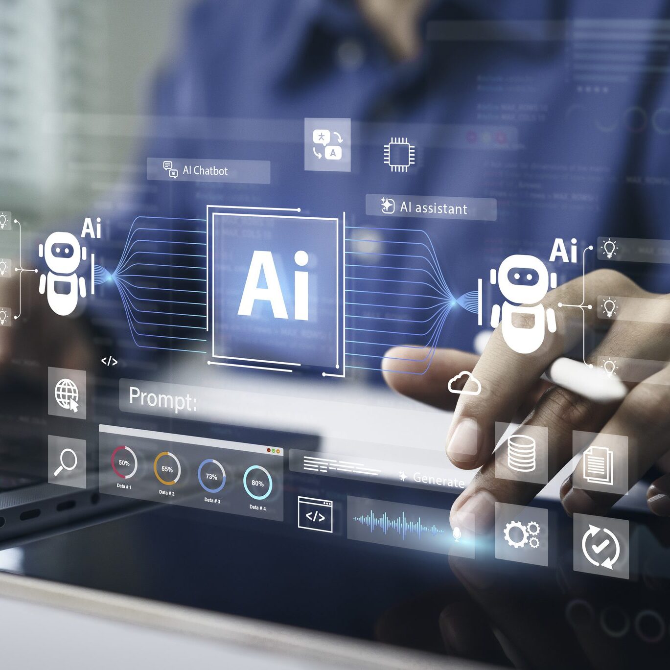 A person interacting with AI technology on a digital interface.