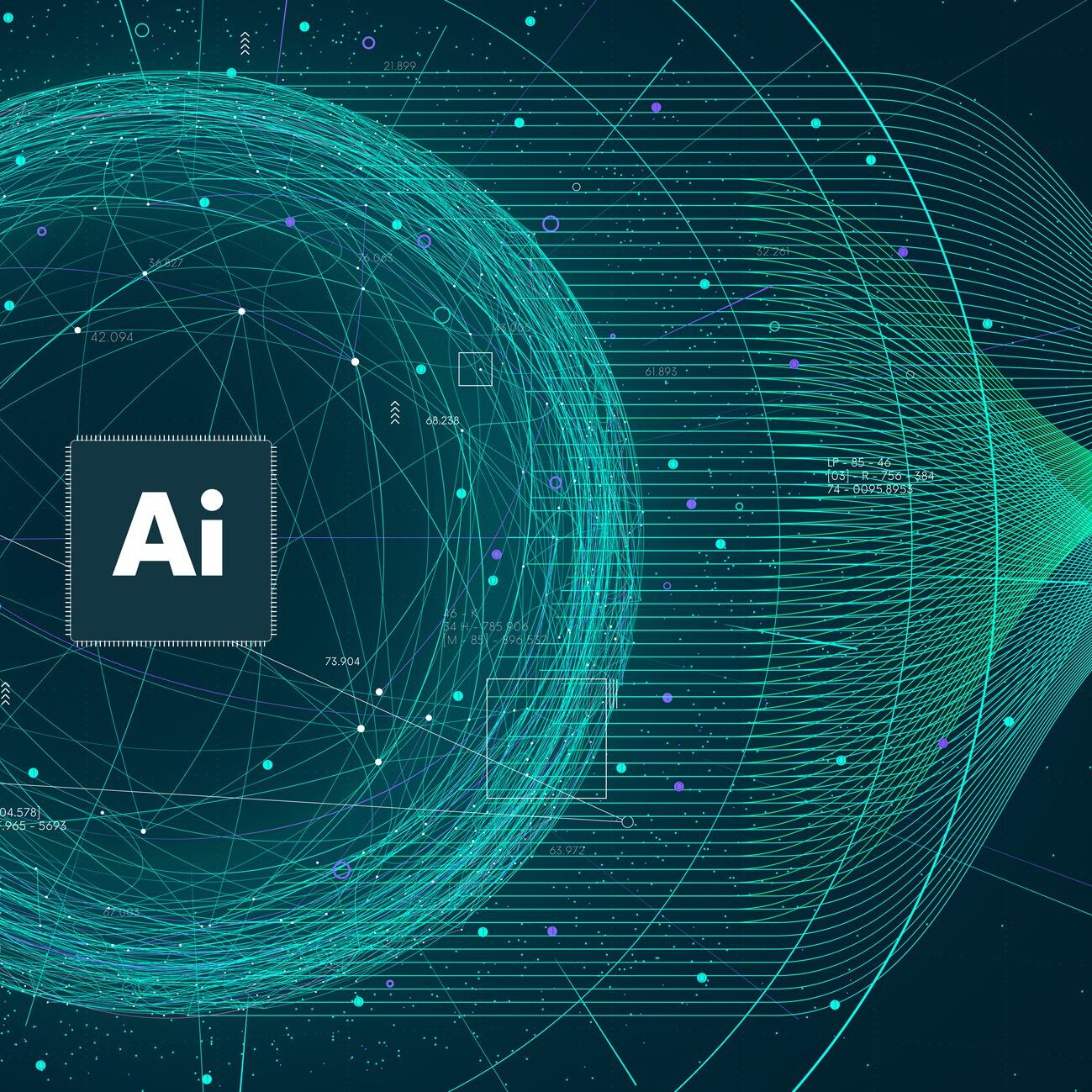 Abstract digital sphere labeled 'AI' representing artificial intelligence.